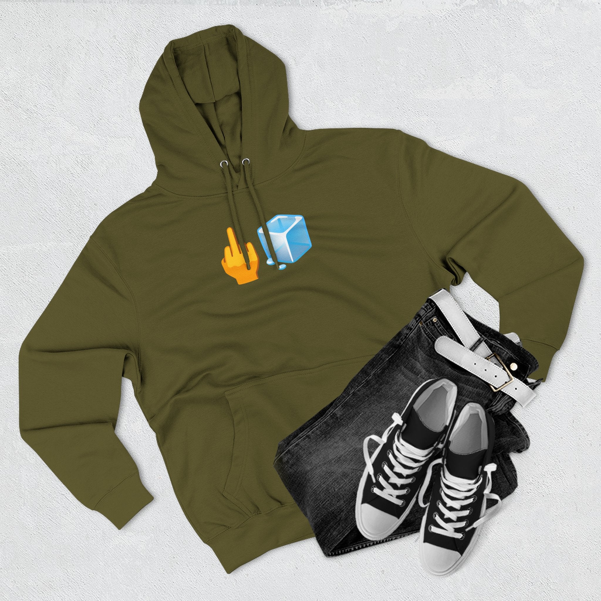 Middle Finger Ice Cube Hoodie — Funny Emoji Graphic Fleece Pullover