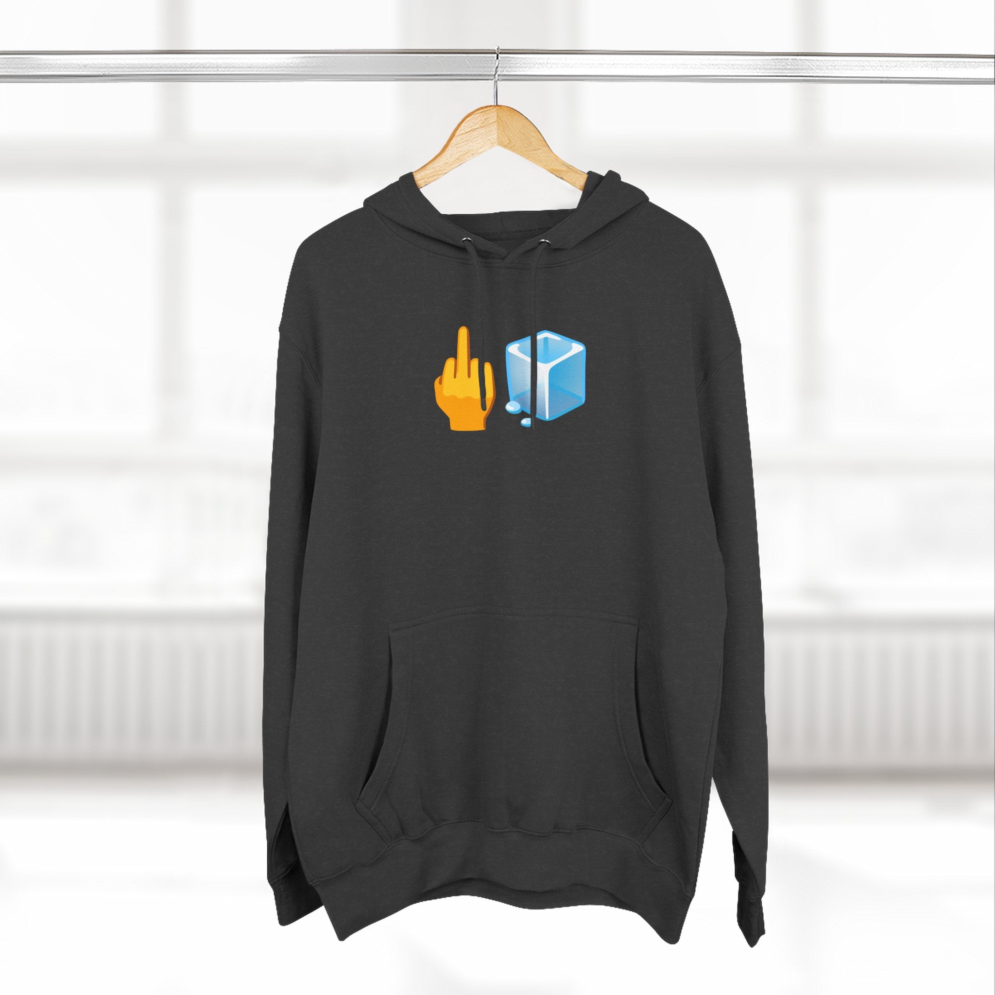 Middle Finger Ice Cube Hoodie — Funny Emoji Graphic Fleece Pullover
