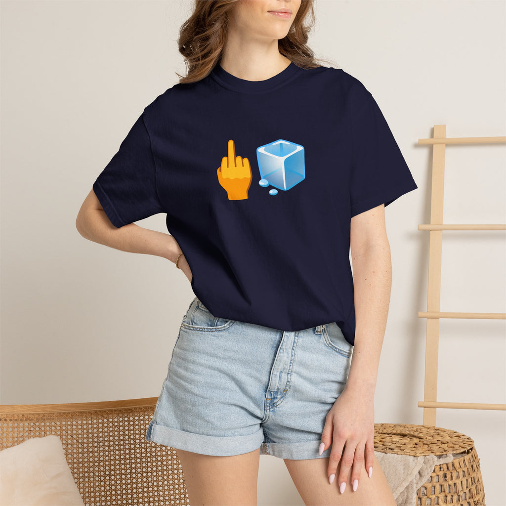 Middle Finger + Ice Cube Emoji Graphic T-Shirt - Political Statement