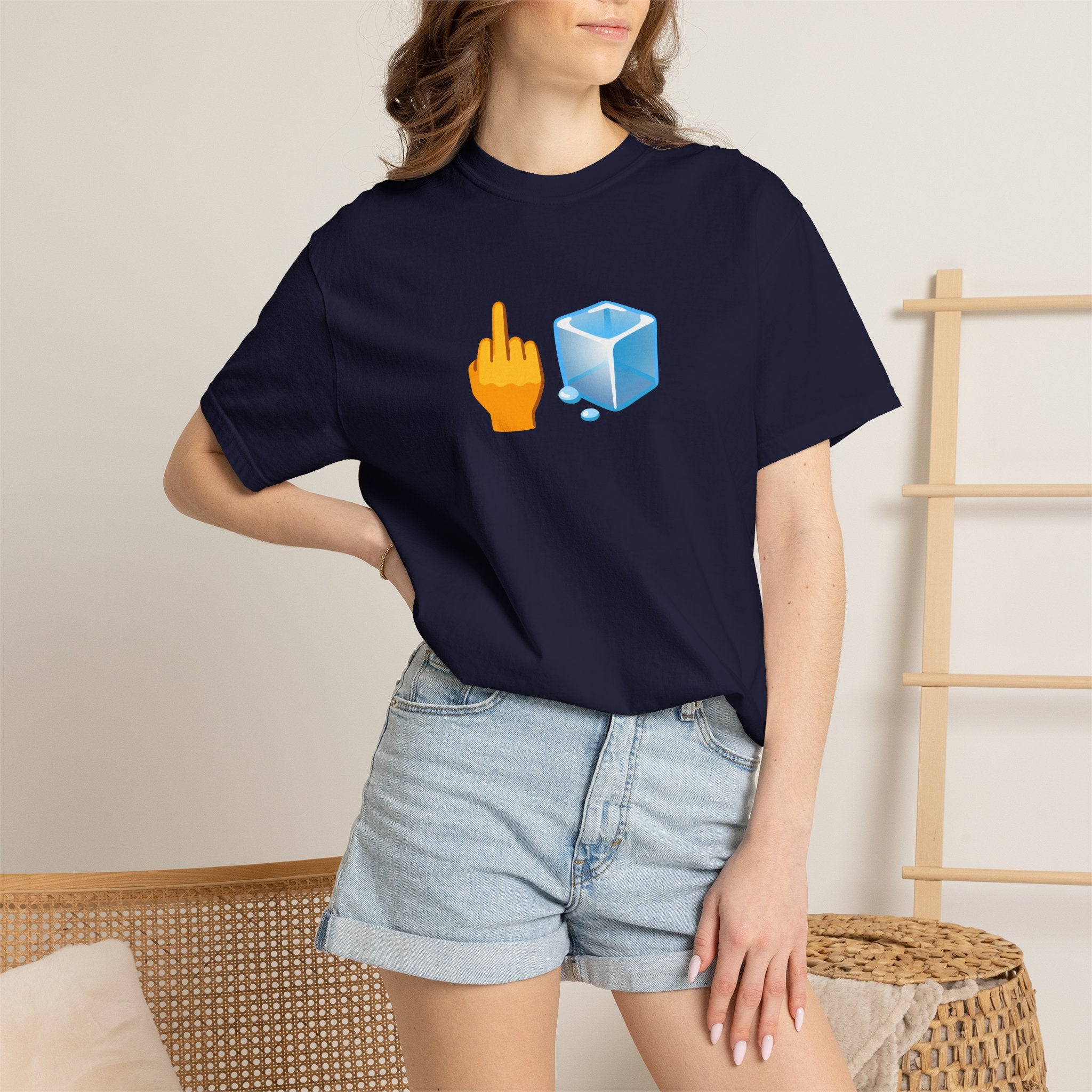 Middle Finger + Ice Cube Emoji Graphic T-Shirt - Political Statement