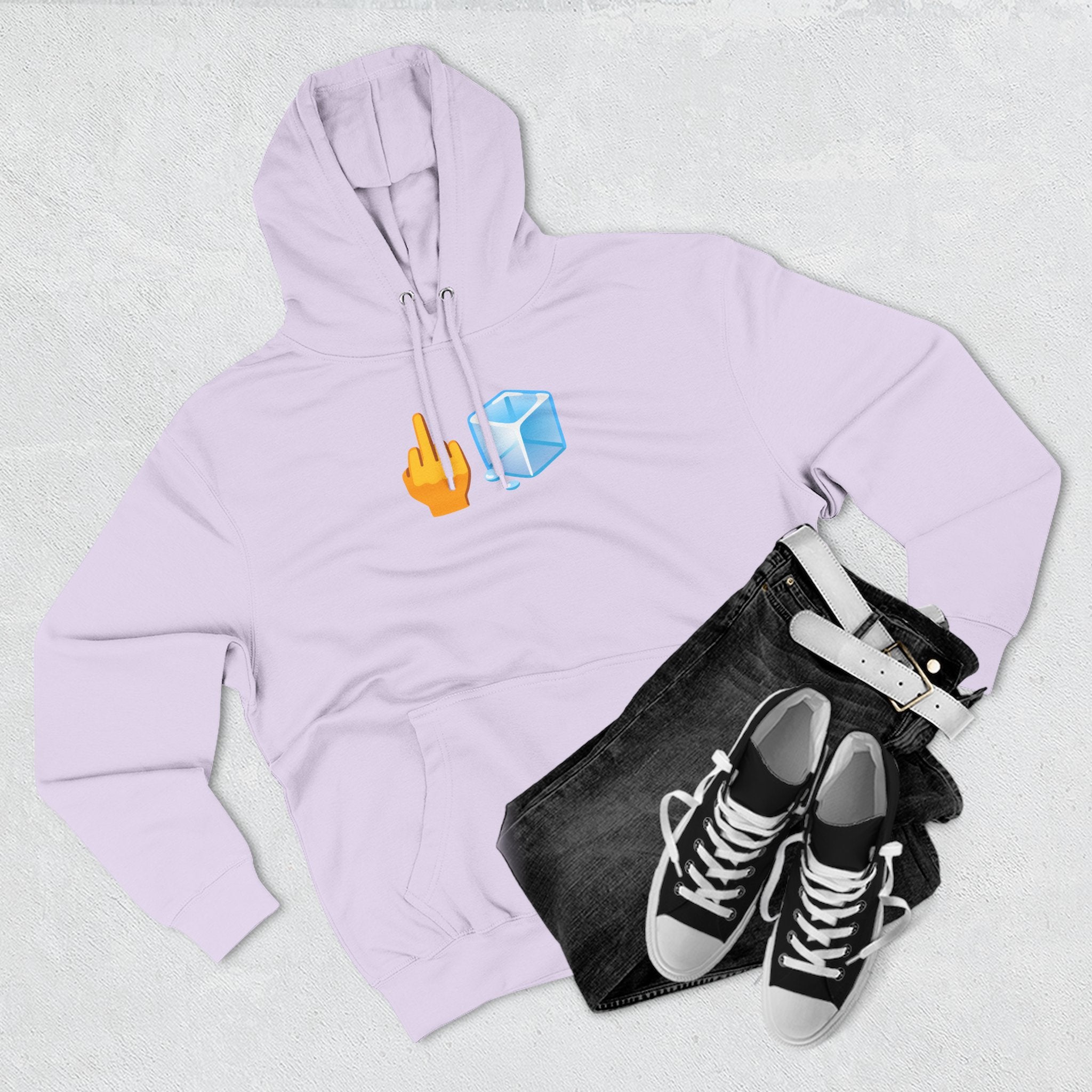 Middle Finger Ice Cube Hoodie — Funny Emoji Graphic Fleece Pullover