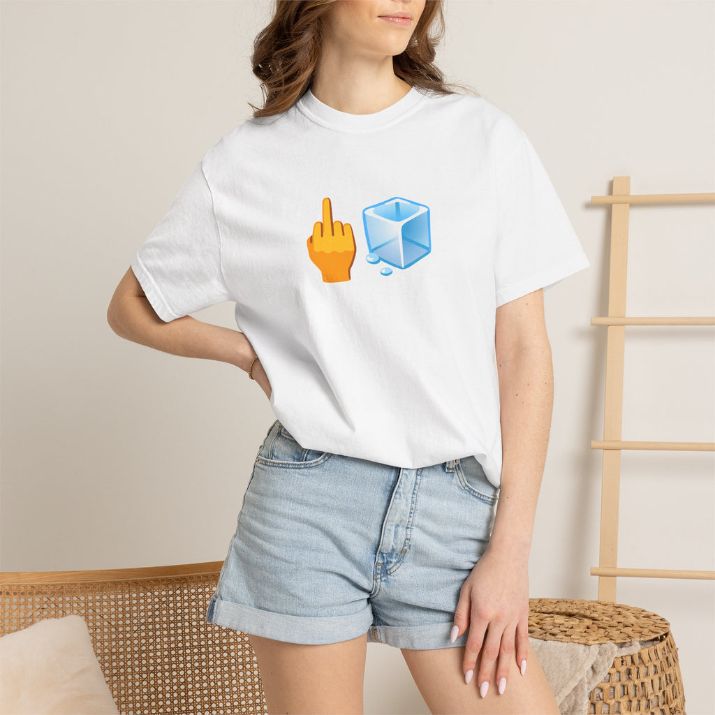 Middle Finger + Ice Cube Emoji Graphic T-Shirt - Political Statement