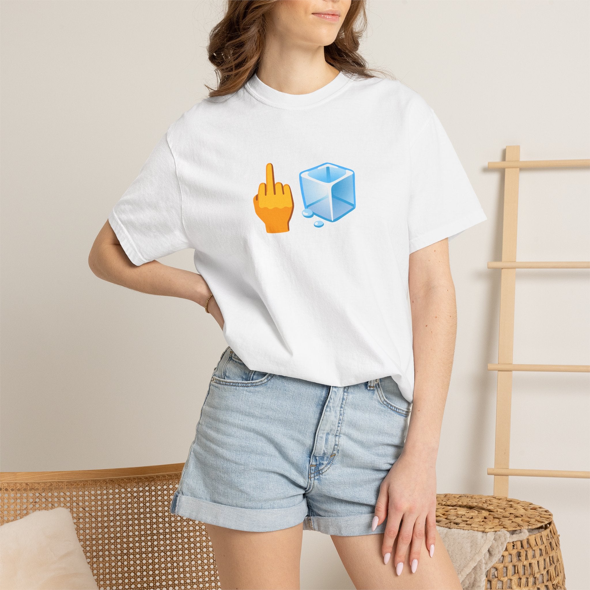 Middle Finger + Ice Cube Emoji Graphic T-Shirt - Political Statement