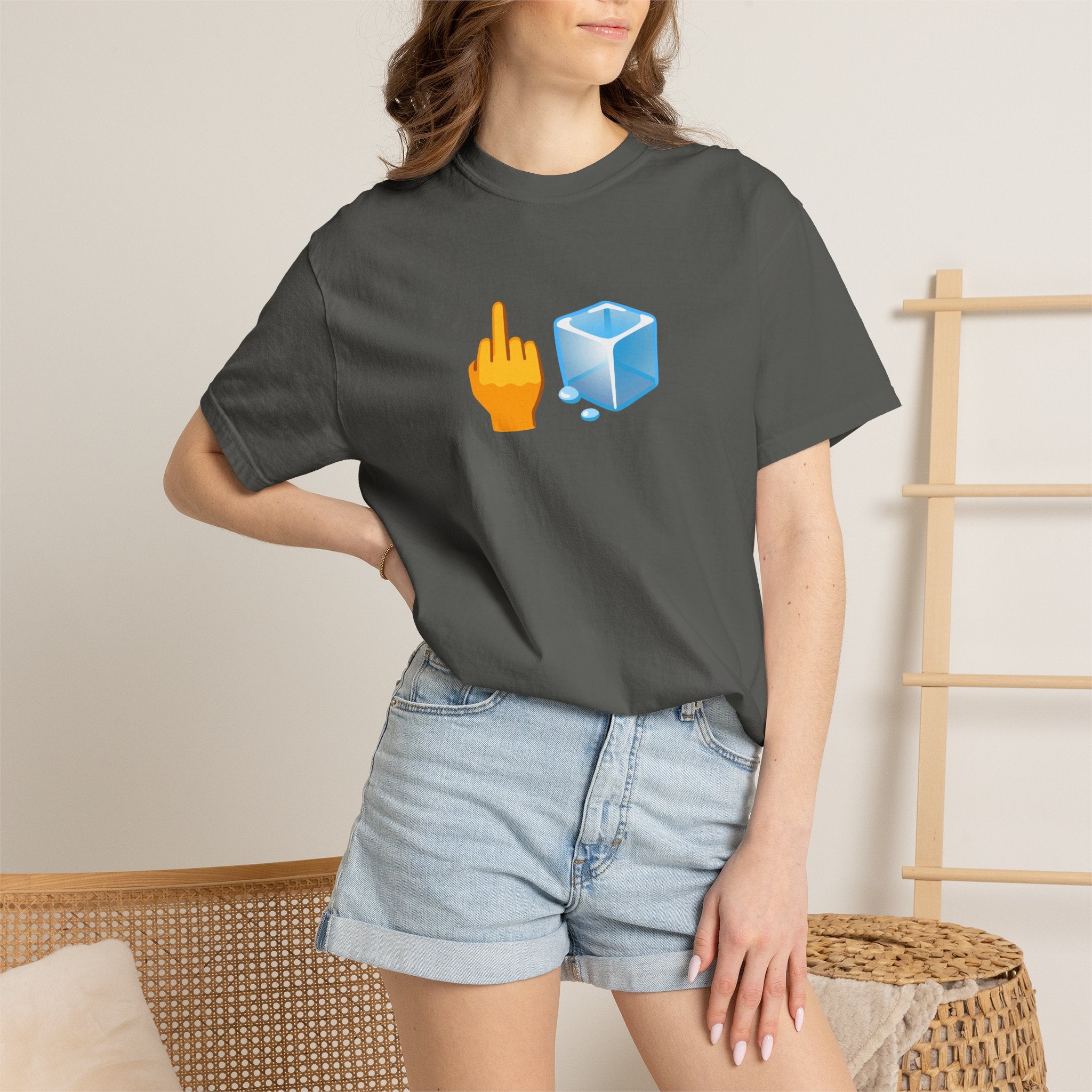 Middle Finger + Ice Cube Emoji Graphic T-Shirt - Political Statement