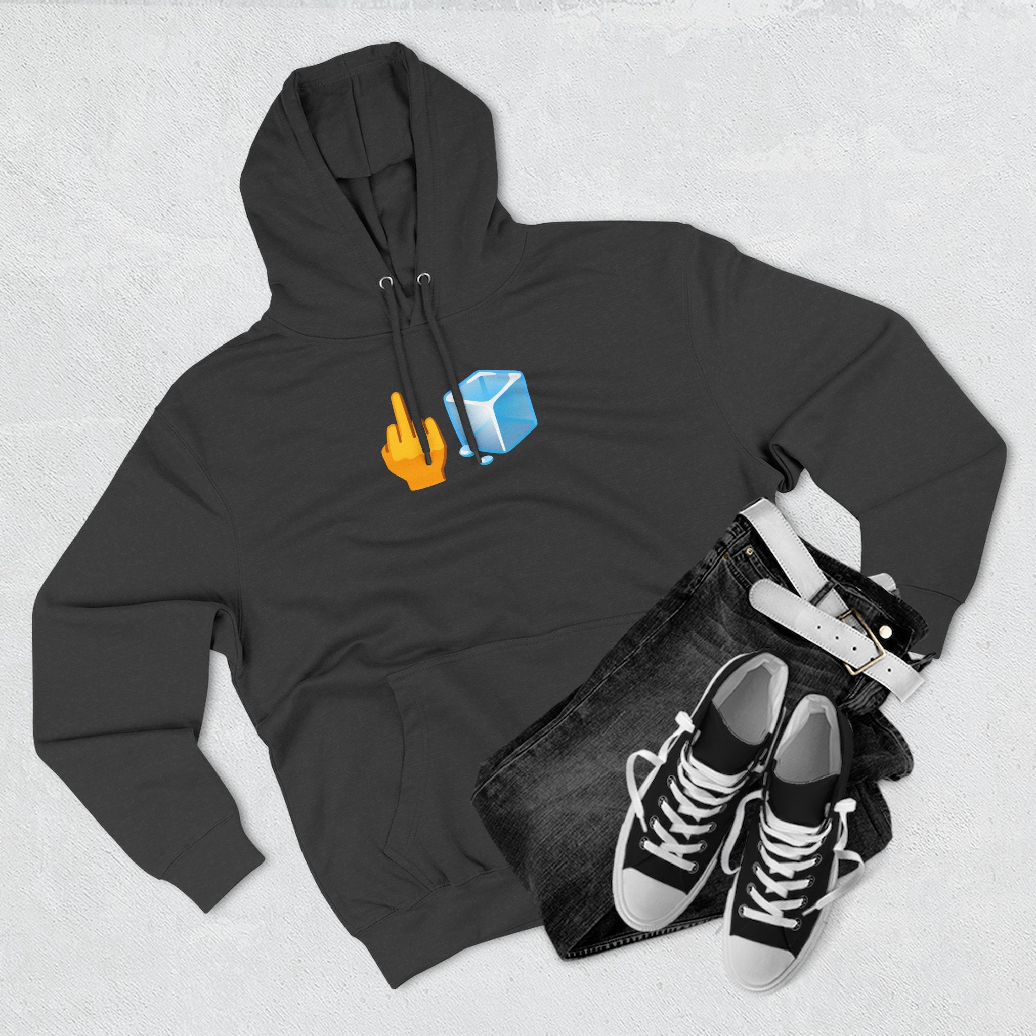 Middle Finger Ice Cube Hoodie — Funny Emoji Graphic Fleece Pullover