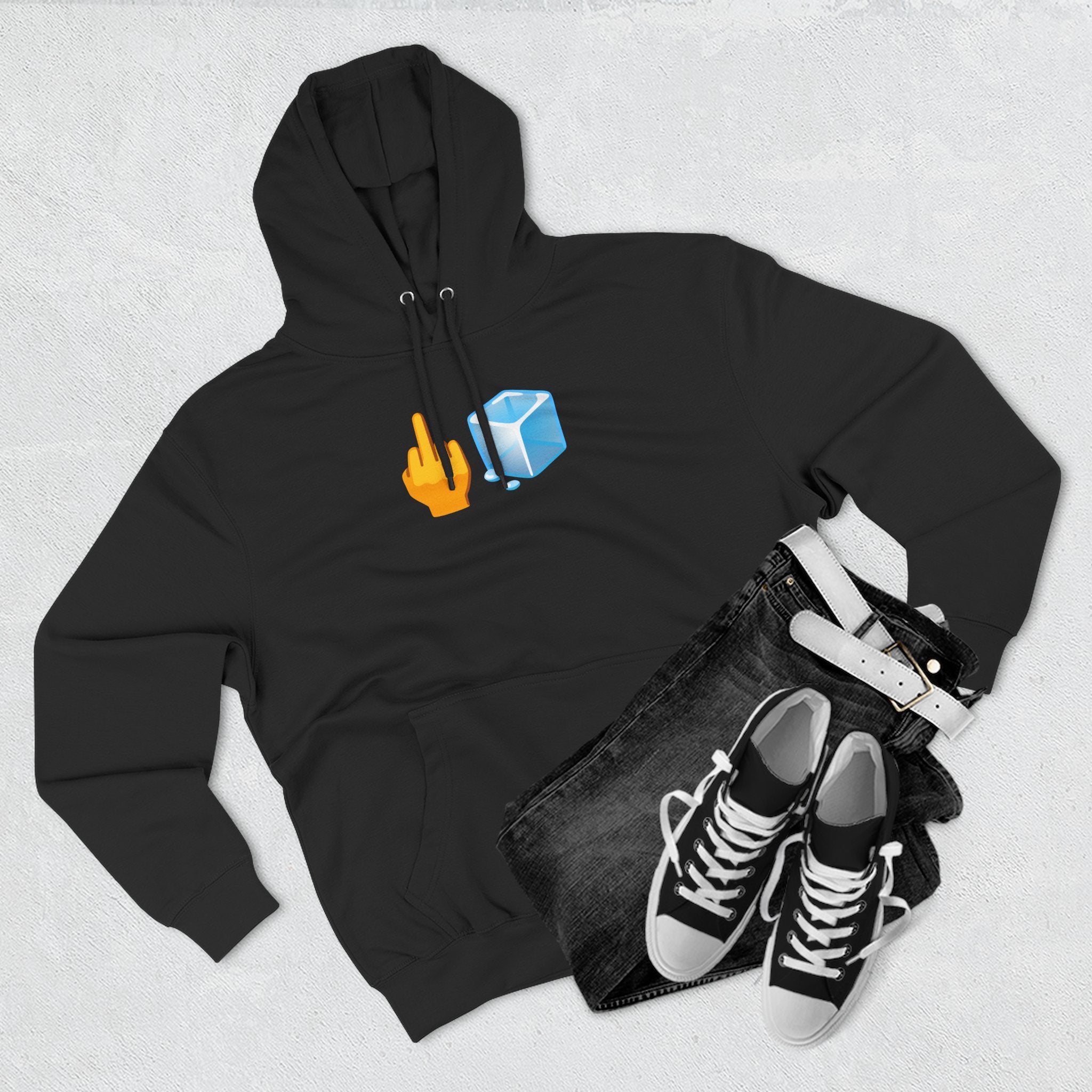 Middle Finger Ice Cube Hoodie — Funny Emoji Graphic Fleece Pullover