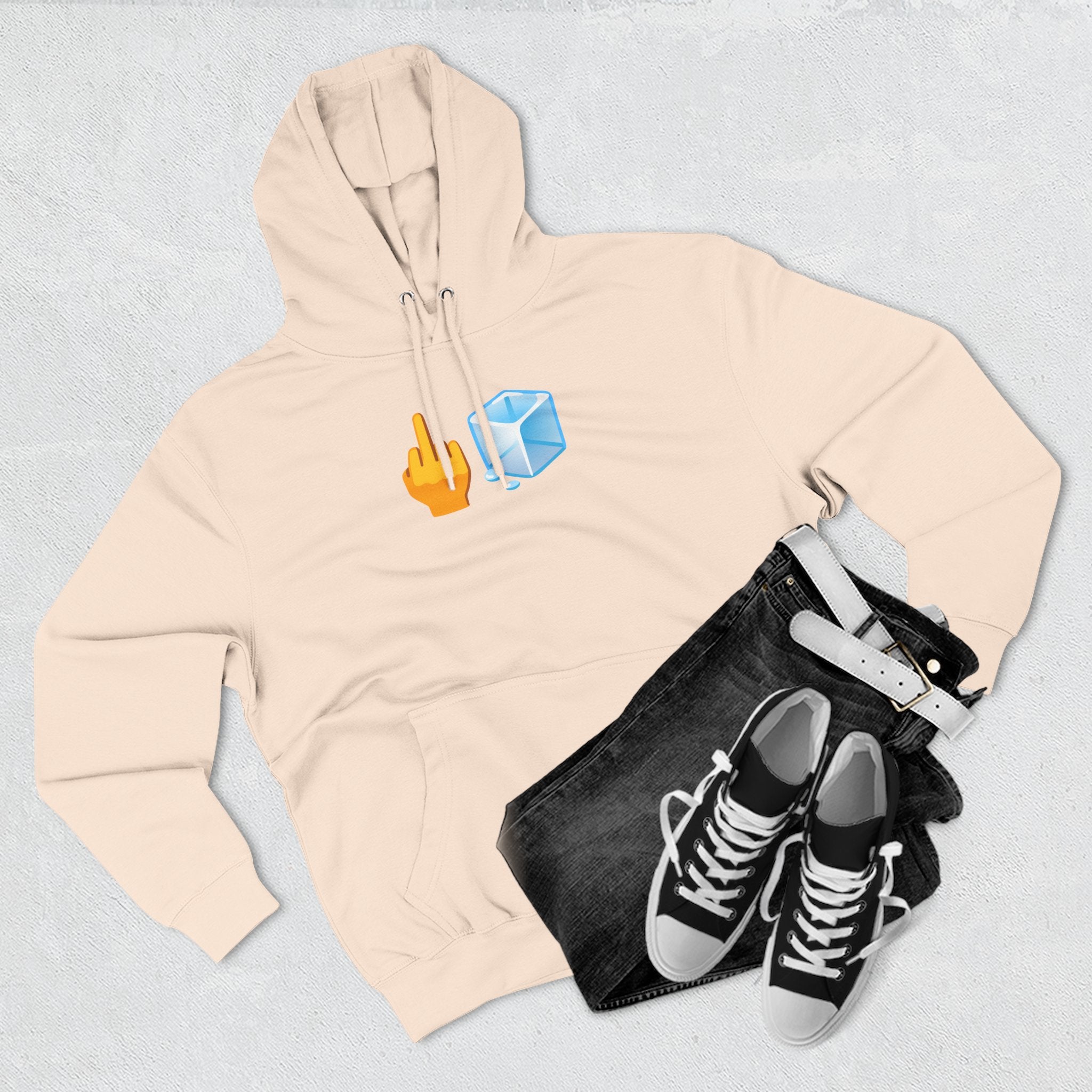 Middle Finger Ice Cube Hoodie — Funny Emoji Graphic Fleece Pullover