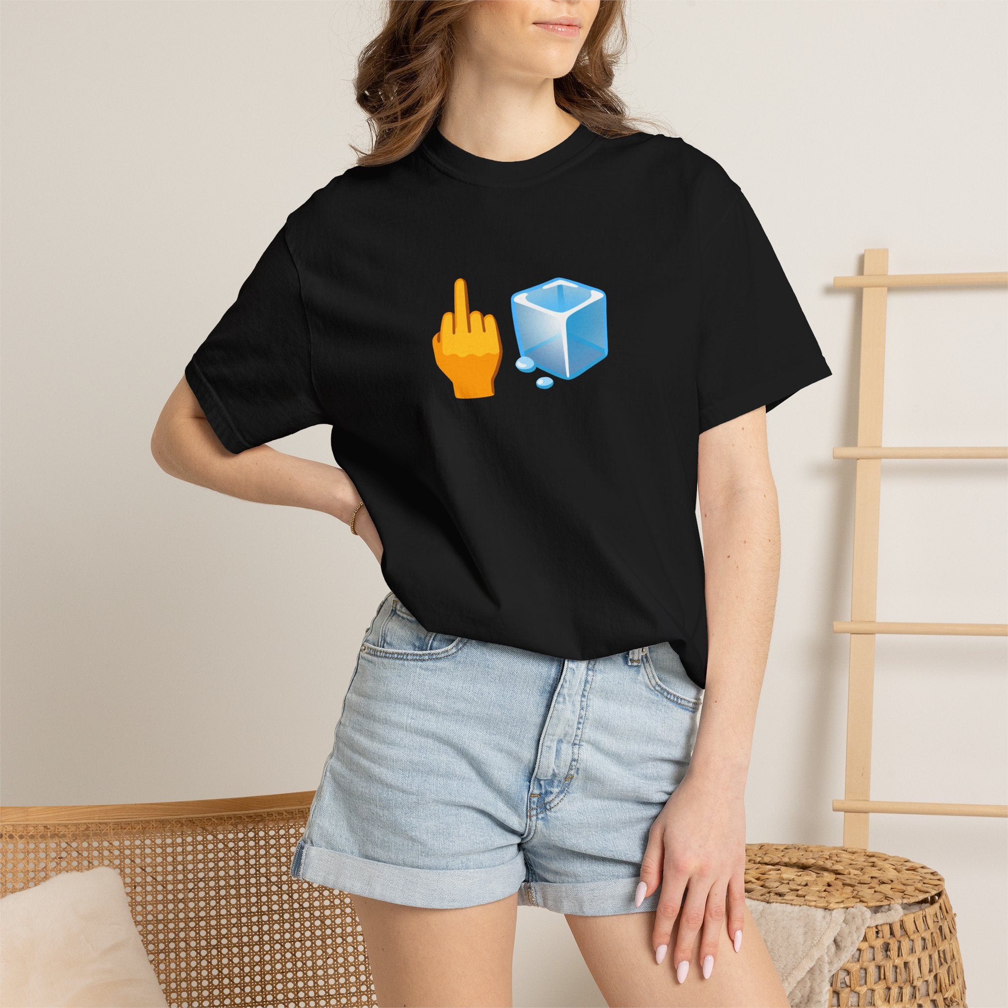 Middle Finger + Ice Cube Emoji Graphic T-Shirt - Political Statement