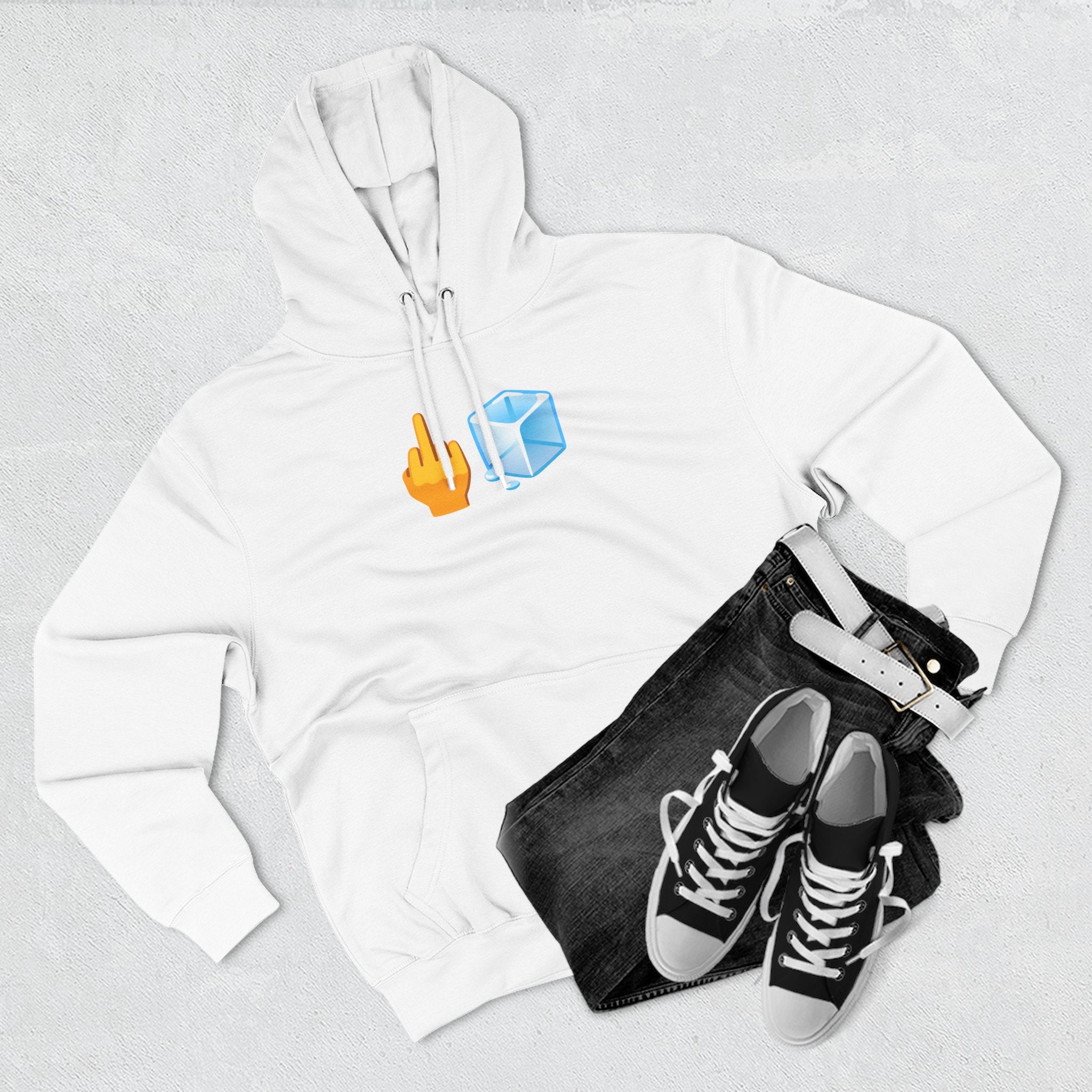 Middle Finger Ice Cube Hoodie — Funny Emoji Graphic Fleece Pullover