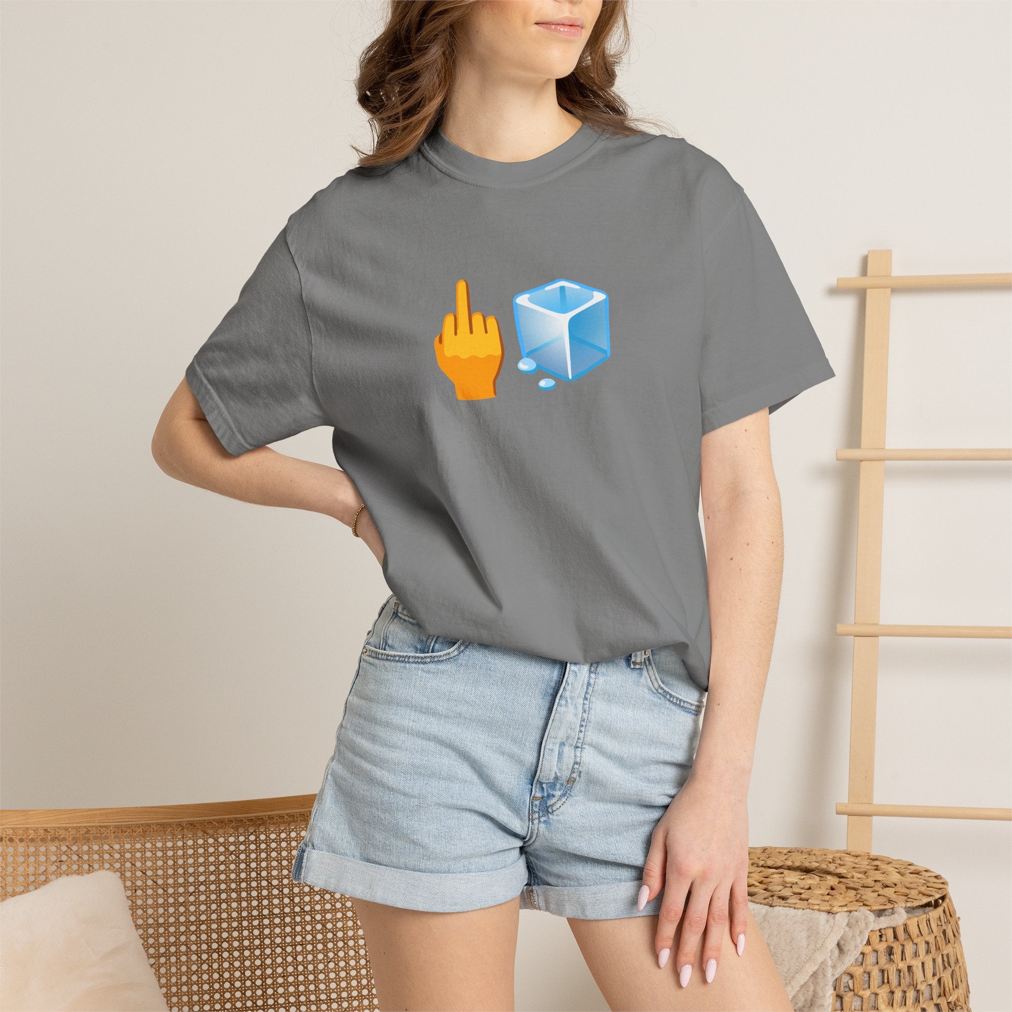 Middle Finger + Ice Cube Emoji Graphic T-Shirt - Political Statement