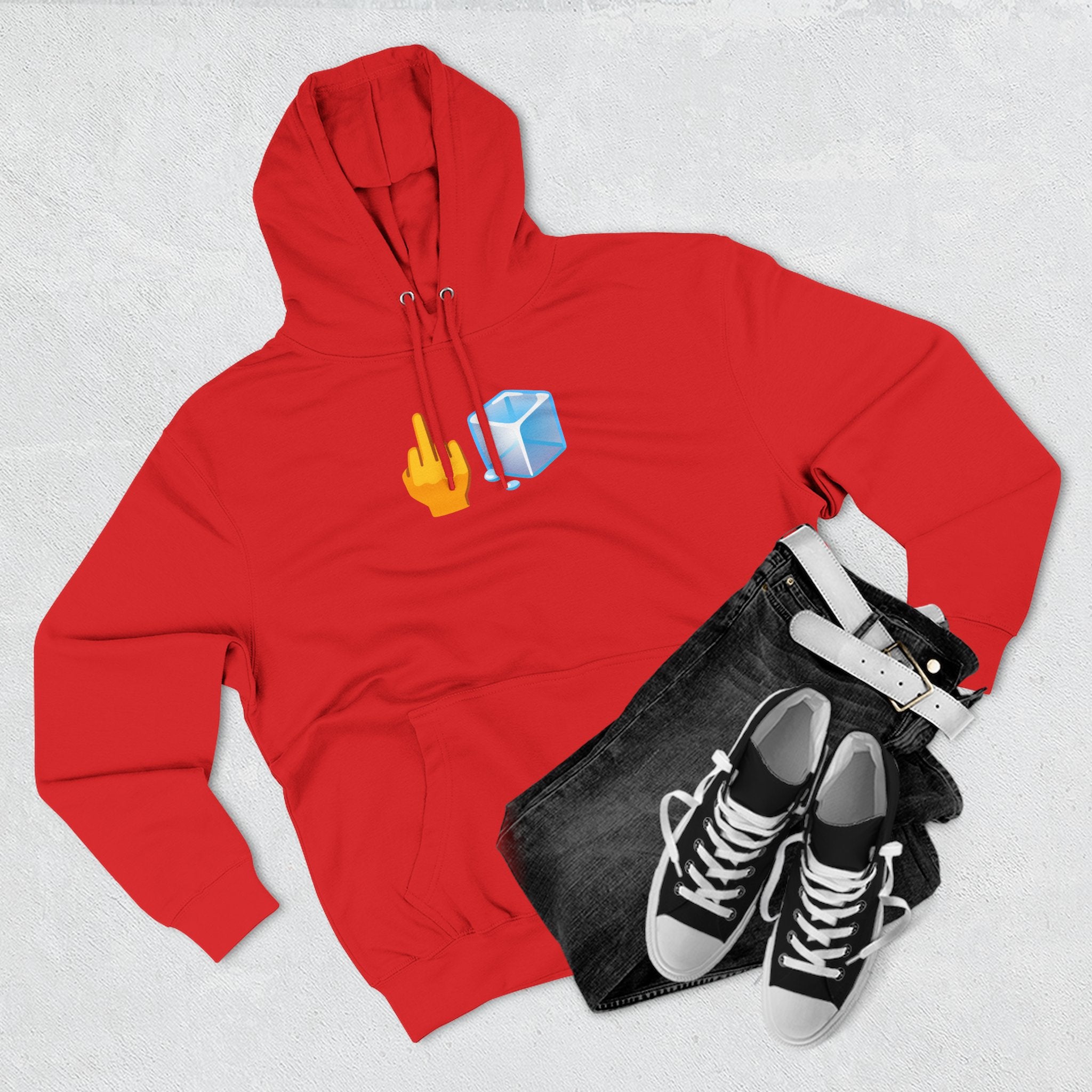 Middle Finger Ice Cube Hoodie — Funny Emoji Graphic Fleece Pullover